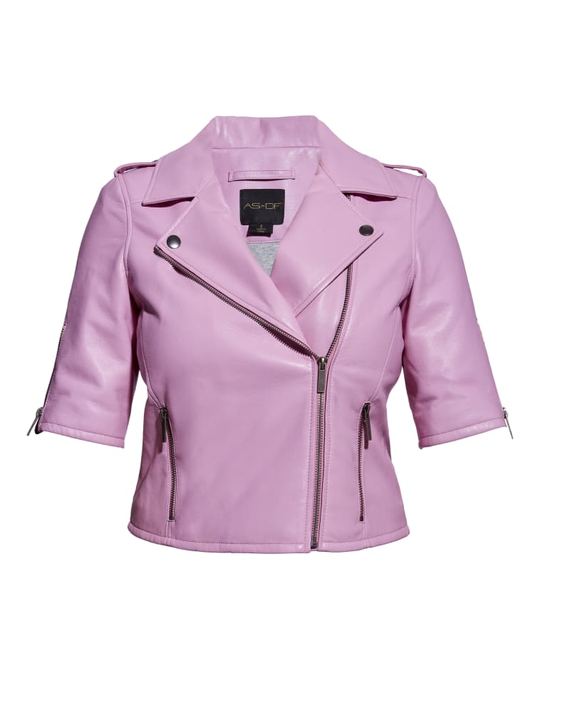 Front of a size XL Clementine Recycled Leather Jacket in Paris Pink by AS by DF. | dia_product_style_image_id:258087